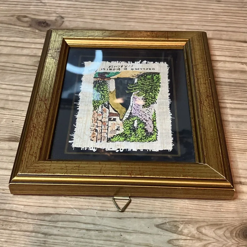 Vintage Ear Of Dionysius Art On Papyrus Siracusa Italy Souvenir Red Gold Frame